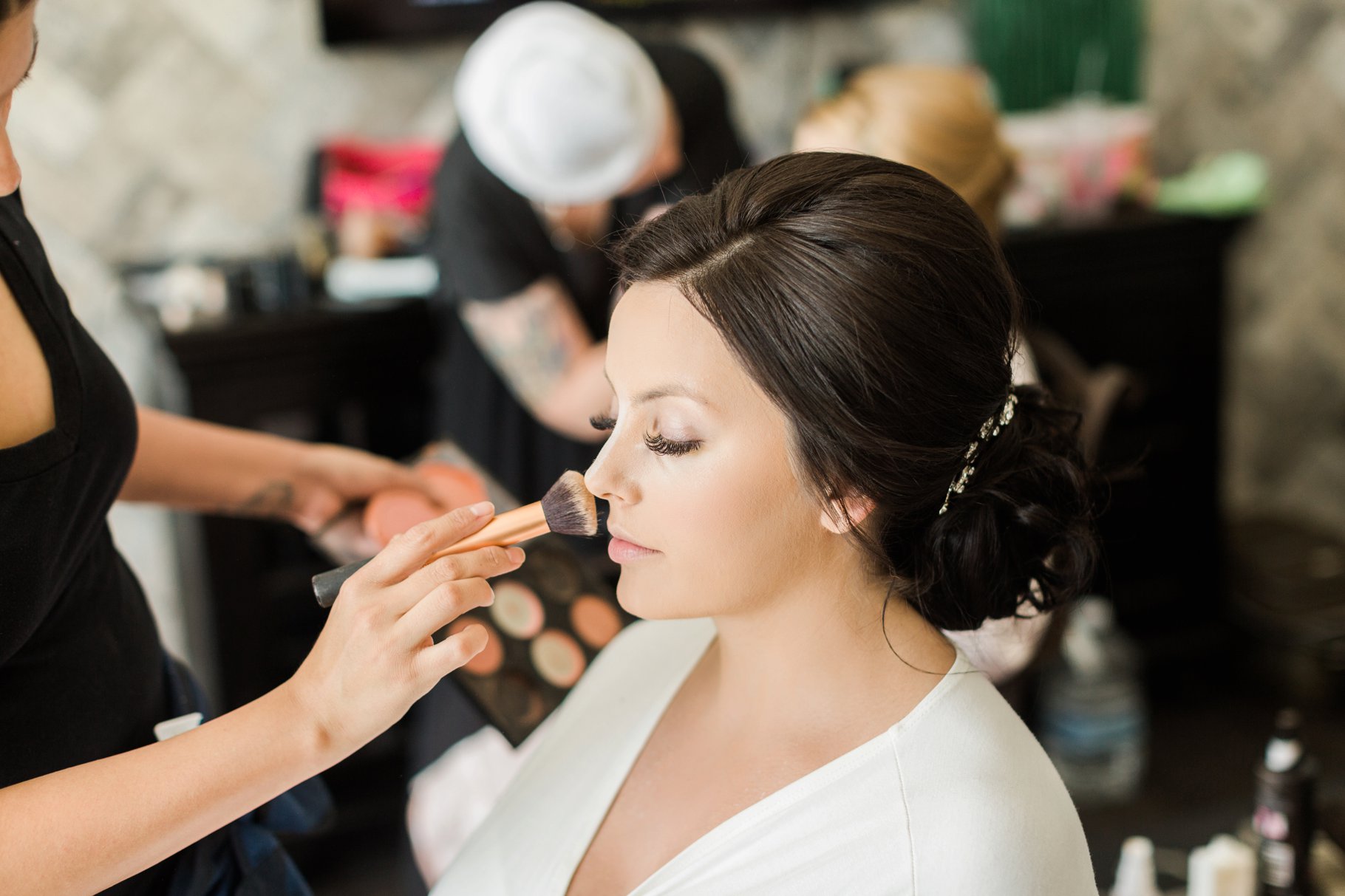 Bridal getting her makeup done